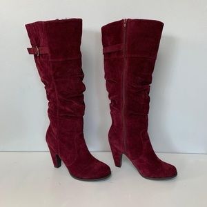 Shoedazzle Viviana Wide Wine Suede Heel Boot